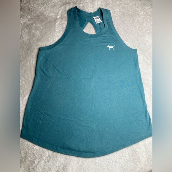 PINK S Victoria’s Secret Teal Racer Back Workout Tank Top - Picture 1 of 10